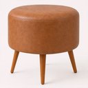 Ver imagem 1 de Puff Redondo Pés Madeira 40cm Yuna Courino Caramelo - Sallar Home