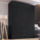 Ver imagem 1 de Guarda-roupa Solteiro Montevidéu 6 Portas 2 Gavetas Preto - Doripel Móveis
