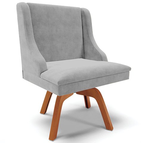 Cadeira Decorativa Sala de Jantar Base Giratória de Madeira Firenze Suede Cinza/Natural G19 - Gran B