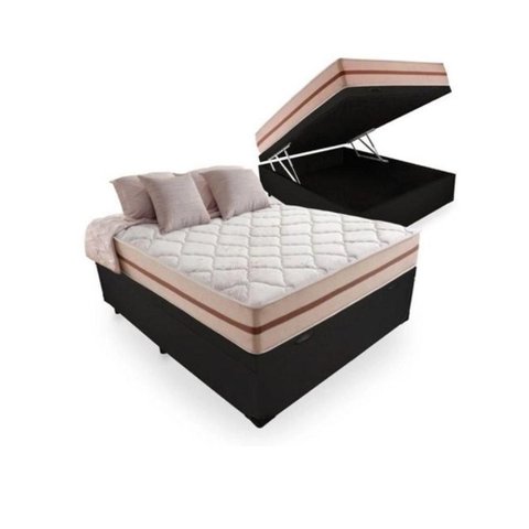 Cama Box Baú Casal Preto com Colchão Pillow Angel Molas 62x138x188