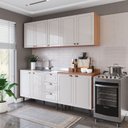 Ver imagem 1 de Cozinha Pérola 200cm 4 Peças Off White/Freijó Yescasa