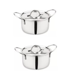 2 Mini Panela Caçarola em Inox Pequena com Tampa e Alça - 1