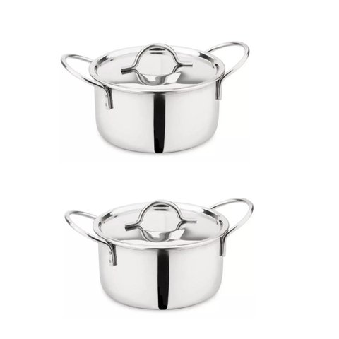 2 Mini Panela Caçarola em Inox Pequena com Tampa e Alça