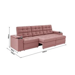 Sofá Confort Premium 2,30m Assento Retrátil/reclinável Porta Copos e Usb Suede Nude - Xflex Sofas - 2
