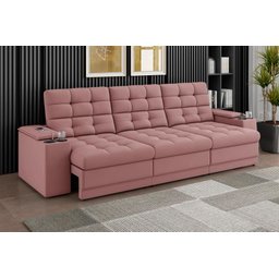 Sofá Confort Premium 2,30m Assento Retrátil/reclinável Porta Copos e Usb Suede Nude - Xflex Sofas - 1