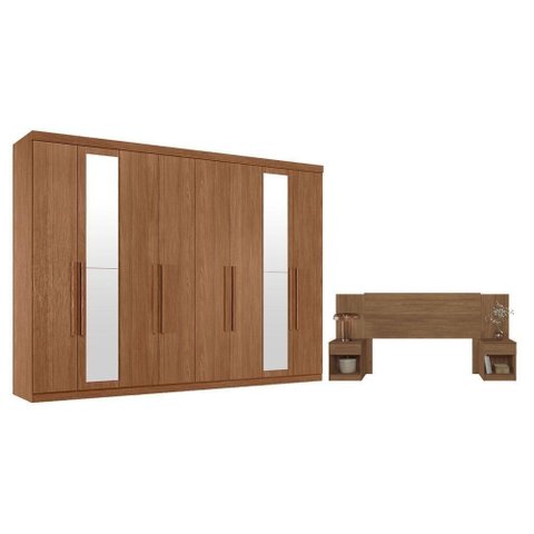 Guarda Roupa Casal Master New 8 Portas 4 Gavetas MDP com Espelho e Cabeceira Loanda Jatobá Santos