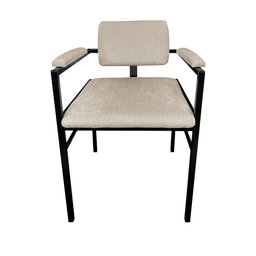 Kit 2 Cadeiras Industrial Ferrara com Braço Estofado em Linho Bege - 3 Kit 2 Cadeiras Industrial Ferrara com Braço Estofado em Linho Bege - 3