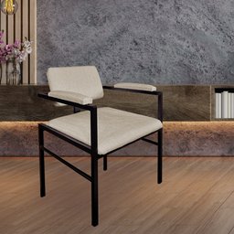 Kit 2 Cadeiras Industrial Ferrara com Braço Estofado em Linho Bege - 2 Kit 2 Cadeiras Industrial Ferrara com Braço Estofado em Linho Bege - 2