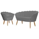 Ver imagem 1 de Kit Namoradeira + 1 Poltrona Decorativa Pétala Suede Cinza Pés Madeira Ms Decor