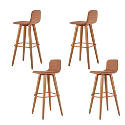 Kit 4 Banquetas Línea Carvalho Maciço Aço e Linho Terracota - 5