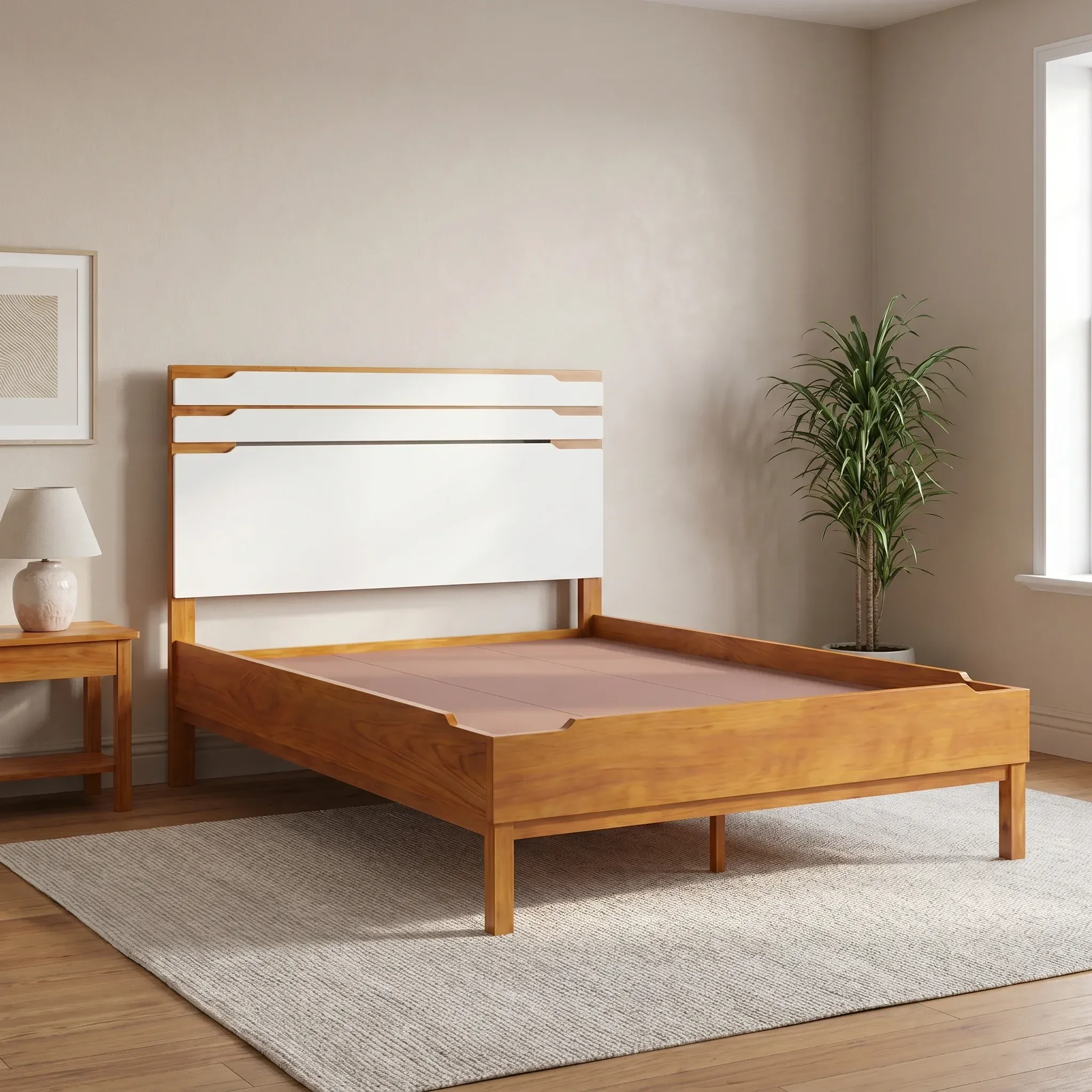 Cama de Casal em Madeira Maciça 195x146cm Marselha Yescasa Mel e Branco Marrom