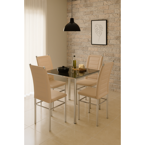 Kit 4 Cadeiras Tokio Aço Cromado Couro Sintético Off White Sala Jantar Moderna - Art Panta
