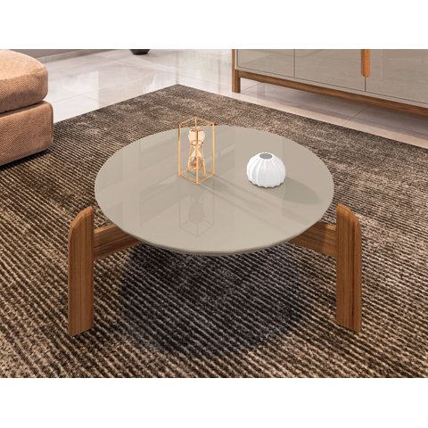 Mesa de Centro Lizz Pés em Madeira Maciça Offwhite com Cedro - Rede Móveis