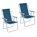 Ver imagem 1 de Kit 2 Cadeira Praia Alta Alumínio Conforto 120 Kg Mor Azul