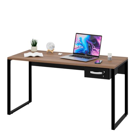 Mesa de Escritório Escrivaninha Industrial C/ Gav 1,50m - Nogal/preto