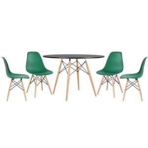Mesa Redonda Eames 120 Cm Preto + 4 Cadeiras Eiffel Dsw Verde Escuro