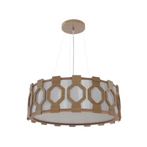 Lustre Pendente Madeira Redondo Ripado Diamante 40 Cm para Sala de Srtar Sala de Jantar Cor Freijó