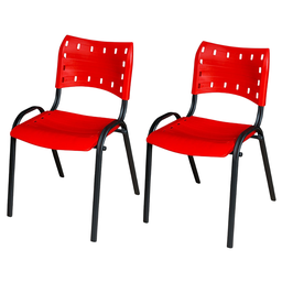 Kit 2 Cadeira Iso Tubo Oblongo Aço Industrial Empilhavel - Vermelho - 1