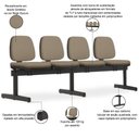 Ver imagem 2 de Cadeira Longarina 4 Lugares Recepção Sala de Espera Work F02 Sintético Bege Escuro - Lyam Decor