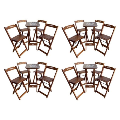 Kit 4 Conjuntos Bistrô Mesa com 4 Banquetas Dobráveis de Madeira Personalizada Jack - Imbuia
