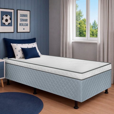 Cama Box Solteiro Conjugada Amira 88x188 Cinza