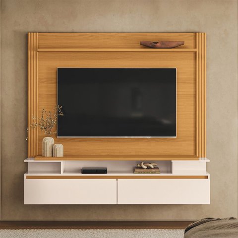 Painel para Tv 65 Pol com Bancada Suspensa 181cm Áquila B01 Cinamomo Off White - Lyam Decor