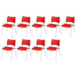 Cadeira Iso Base Branco Escola, Escritório Vermelho Kit 9 Un - 2