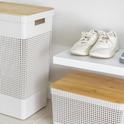 Cesto de Roupa com Tampa de Bambu Retangular Banheiro Lavanderia Roupeiro Organizador de Brinquedos  - 4