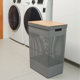 Cesto de Roupa com Tampa de Bambu Retangular Banheiro Lavanderia Roupeiro Organizador de Brinquedos  - 3