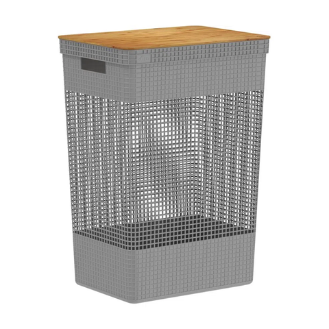 Cesto de Roupa com Tampa de Bambu Retangular Banheiro Lavanderia Roupeiro Organizador de Brinquedos 