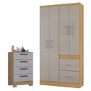 Ver imagem 1 de Cômoda 867 4 Gavetas com Guarda Roupa Solteiro Milão 4 Portas Damasco Off White - Poquema