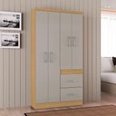Ver imagem 4 de Cômoda 867 4 Gavetas com Guarda Roupa Solteiro Milão 4 Portas Damasco Off White - Poquema