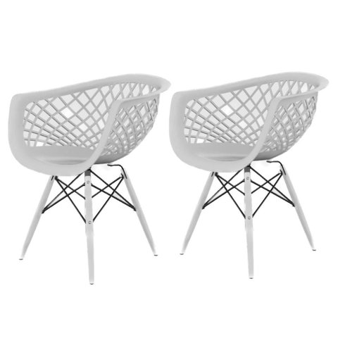 Kit 2 Cadeiras Web Branca Polipropileno com Base em Metal Estilo Minimalista e Elegante