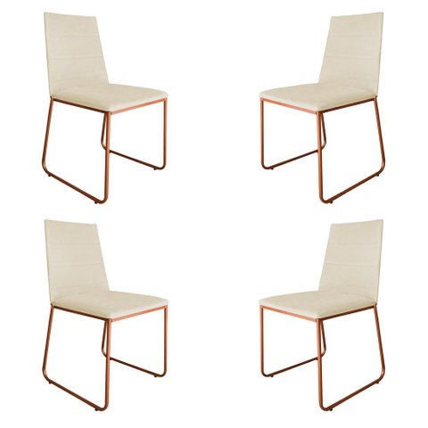 Kit 4 Cadeiras de Jantar Estofada Lille Base Bronze Veludo Bege - Montanaris Decor