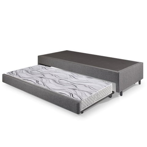 Bicama Box Solteiro Linho Cinza 120x203x28 Cm com Colchão Auxiliar Ecoflex