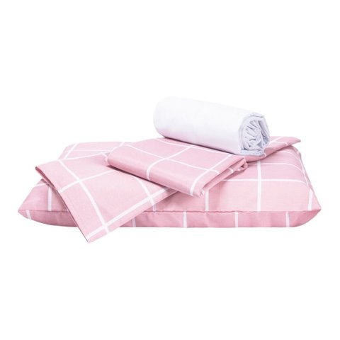 Jogo de Lençol Essencialle Solteiro 3 peças Grid Rosa