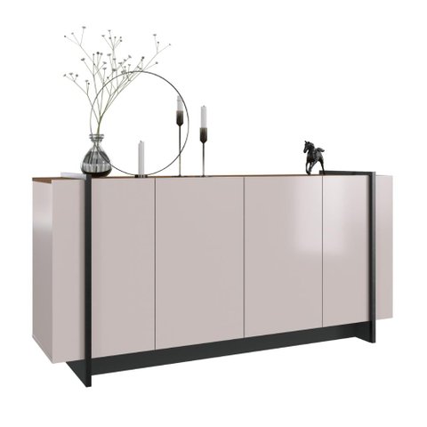 Buffet Aparador 4 Portas Industrial Lens - Off White Nogueira Preto