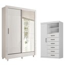 Ver imagem 1 de Guarda Roupa Casal Bélgica 2 Portas de Correr 6 Gavetas MDP com Espelho e Cômoda Branco Brilho