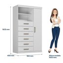 Ver imagem 7 de Guarda Roupa Casal Bélgica 2 Portas de Correr 6 Gavetas MDP com Espelho e Cômoda Branco Brilho