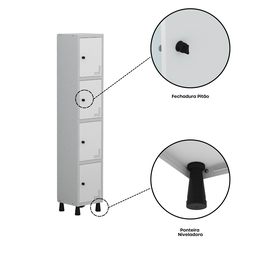 Armário Locker Guarda Volume Aço Light 4 portas 34,5x179,5cm - 7