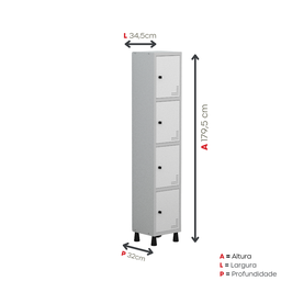 Armário Locker Guarda Volume Aço Light 4 portas 34,5x179,5cm - 5
