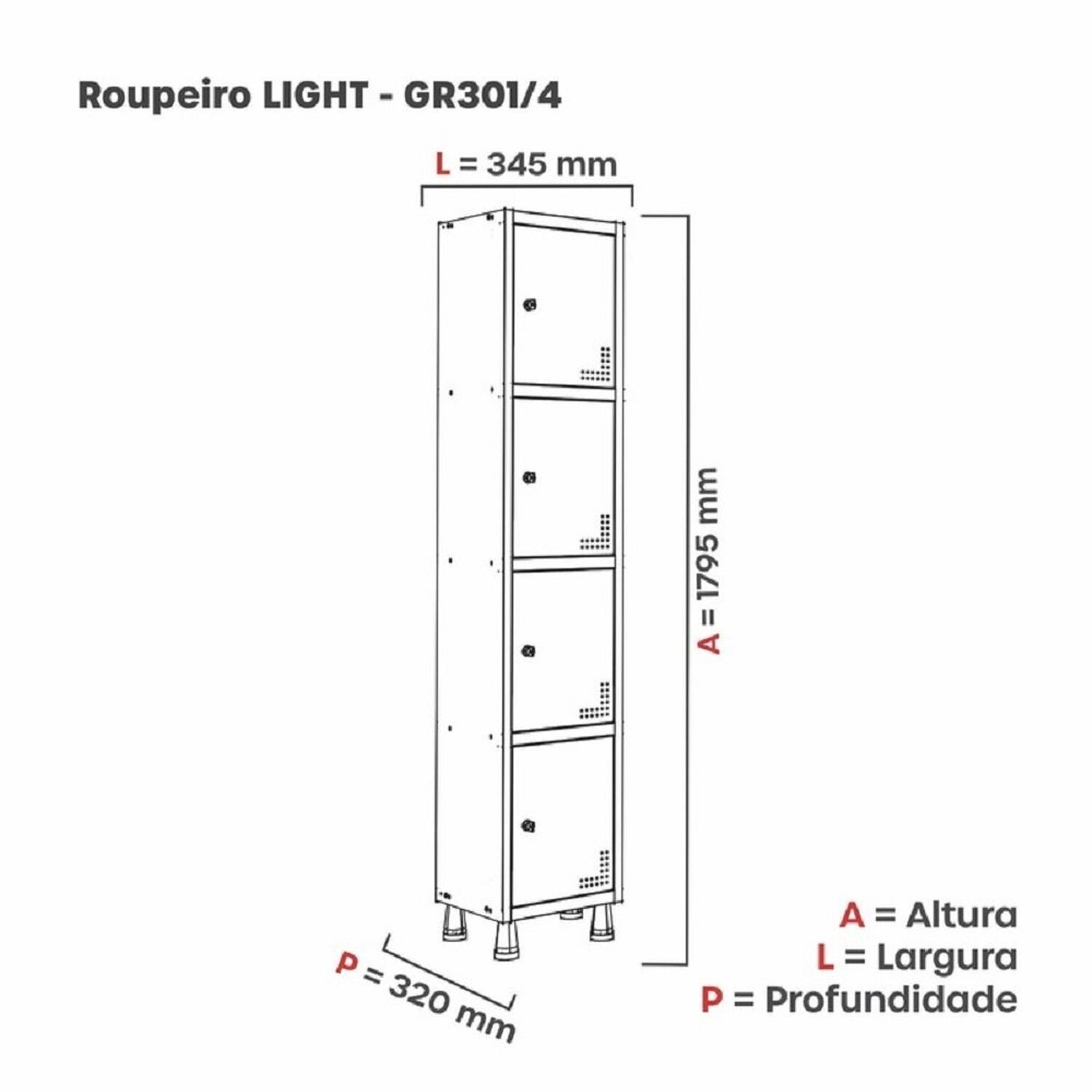 Roupeiro Aço Light 1v 04 Portas Gr301/4 - 4