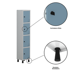Armário Locker Guarda Volume Aço Light 4 portas 34,5x179,5cm - 7