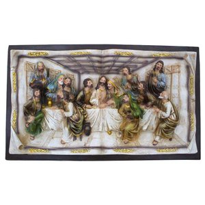 Decoração Enfeite Natal Placa Resina Santa Ceia Natalina 29C