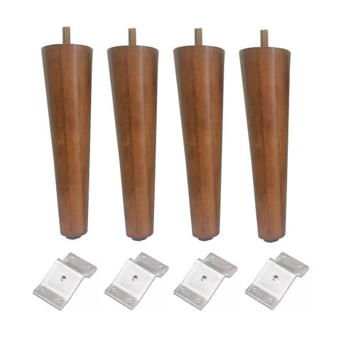 Kit 4 Pé Palito 10cm Amendoa Marrom Claro com Parafuso 5/16 + Chapinha Inclinada
