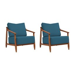Kit 2 Poltronas Decorativa Vita Estofada Linho Azul Marinho - Mel - 1