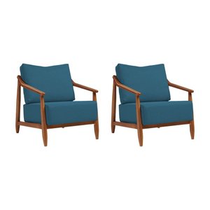 Kit 2 Poltronas Decorativa Vita Estofada Linho Azul Marinho - Mel
