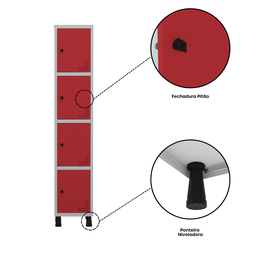 Armário Locker Guarda Volume Aço Light 4 portas 34,5x179,5cm - 7