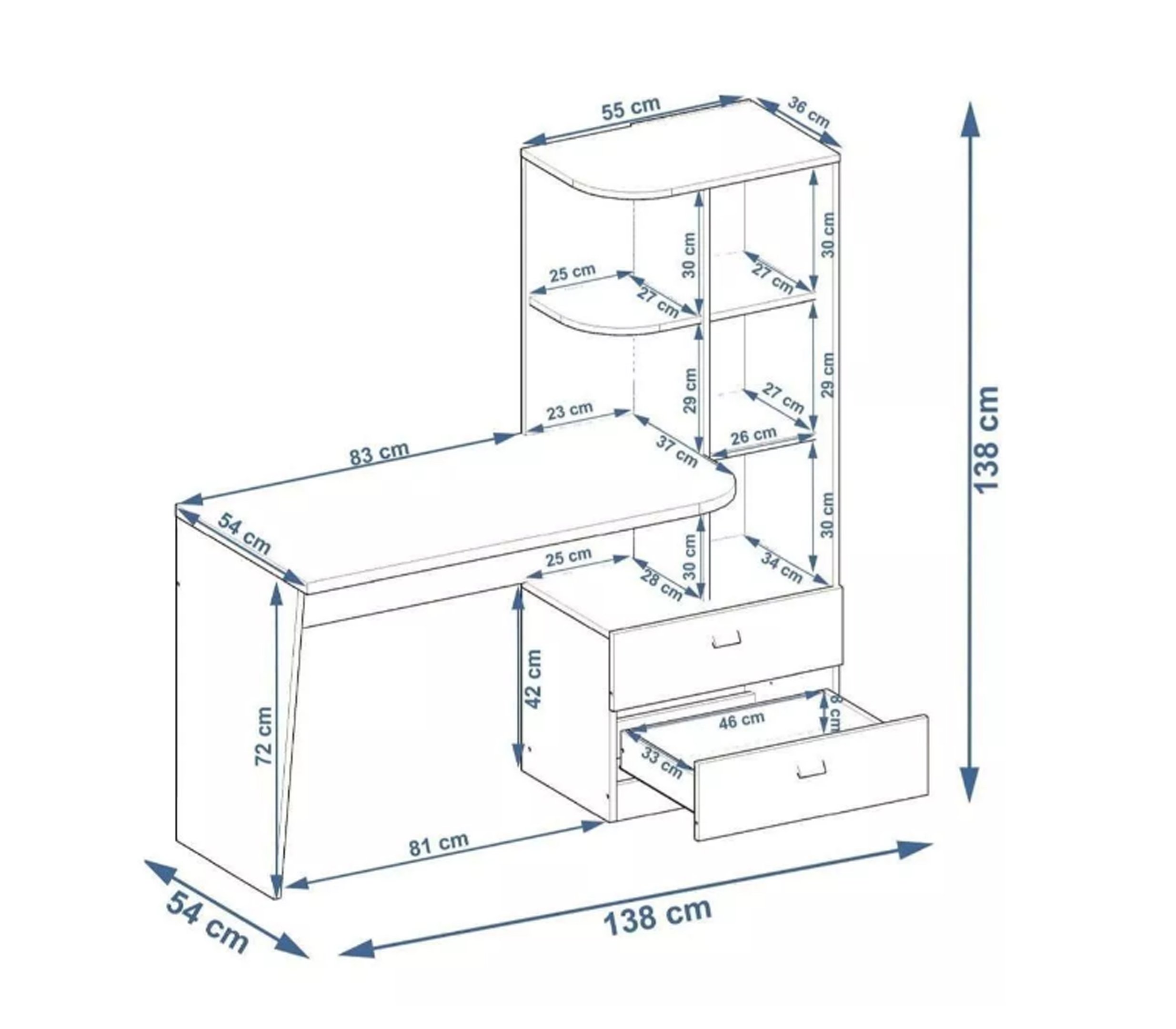 Escrivaninha Mesa para Computador Elisa Prateleiras para Quarto Sala Escritorio Trabalho Cor Branco - 6