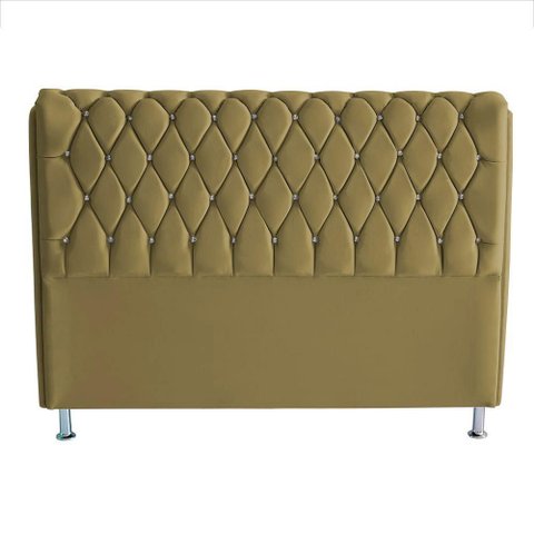 Cabeceira de Cama Box Londres Casal Queen 160 Cm Suede Botão de Strass Bege do Lar Móveis e Decora